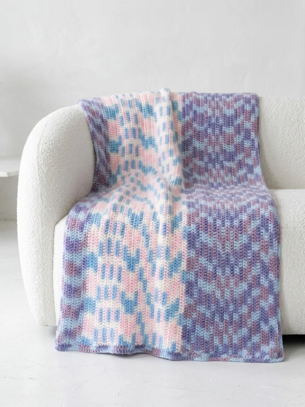 Handmade Baby Crochet Blanket Reversible Pastel Nursery Throw 40x52